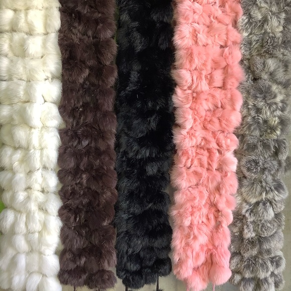 🎀 1PC SCARF BALLS FUR WRAP SHAWL RABBIT BOHO RACCON LONG NATURAL WARM WINTER - Picture 9 of 14